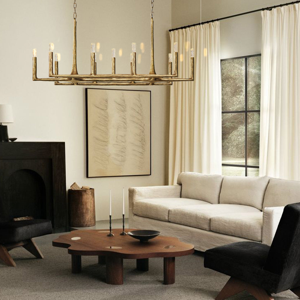 Kael Vintage Forged Brass Linear Chandelier 54"W