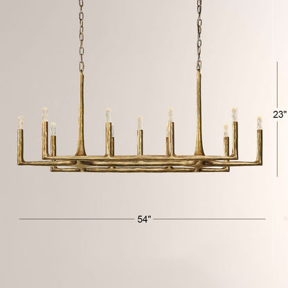 Kael Vintage Forged Brass Linear Chandelier 54"W