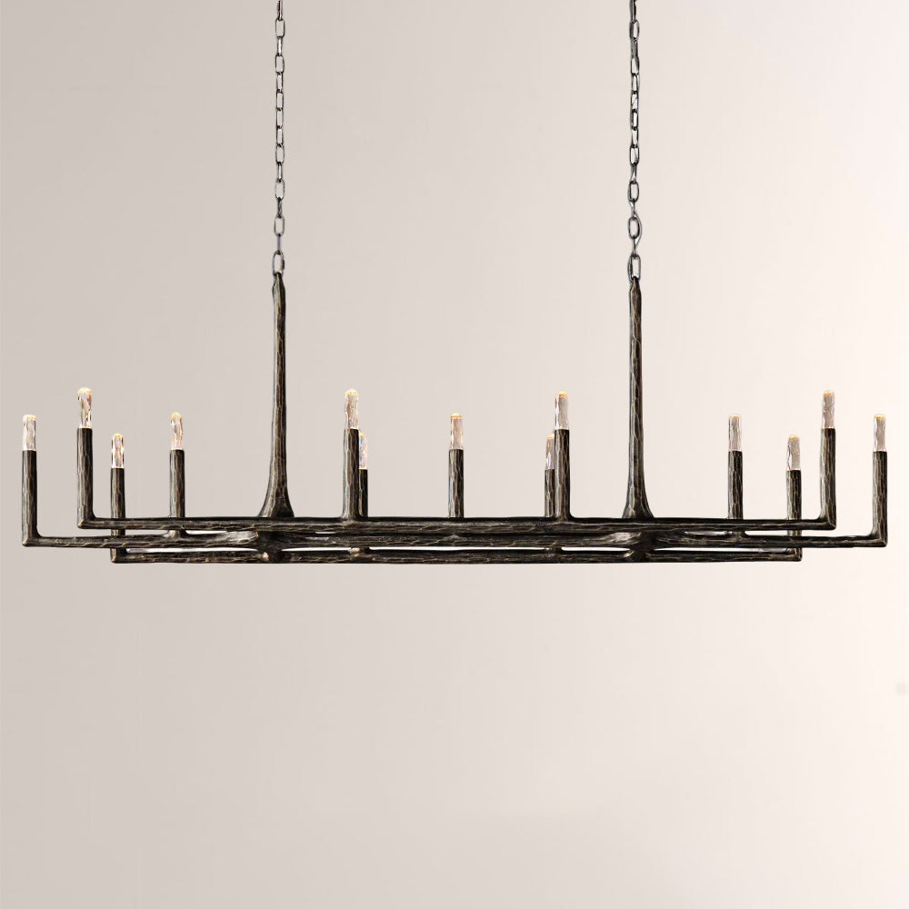Kael Vintage Forged Brass Linear Chandelier 72"W