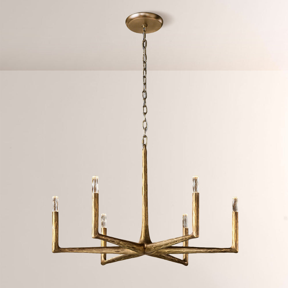 Kael Vintage Forged Brass Round Chandelier 36“D