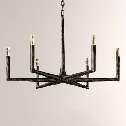Kael Vintage Forged Brass Round Chandelier 36“D