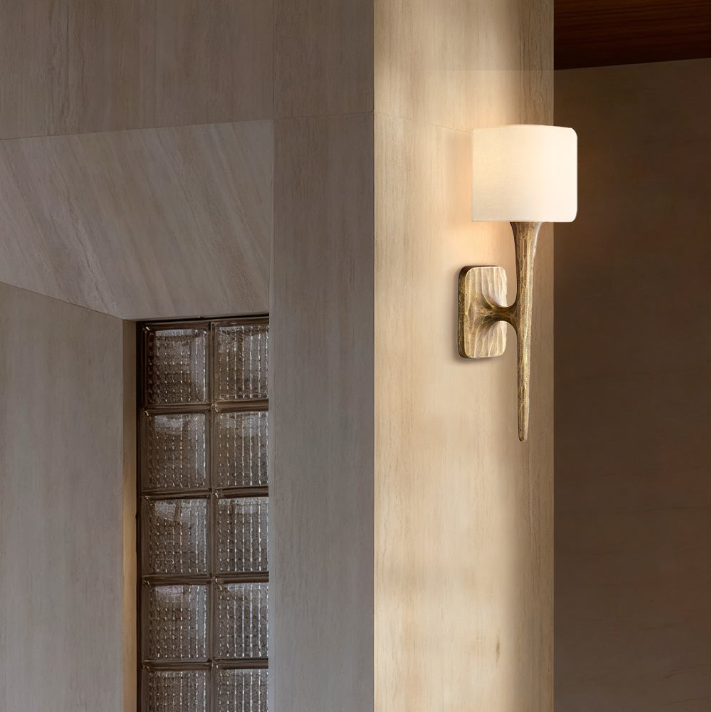 Kael Vintage Forged Linen Shaded Wall Sconce 20”H