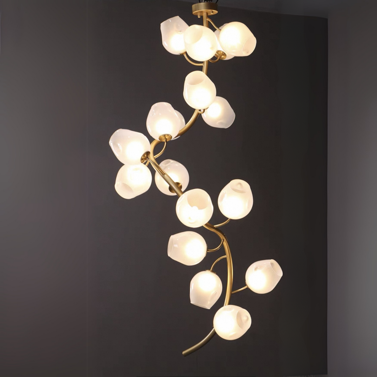 Artistic Glass Lampshade Chandelier with Branches Design for High Ceilings