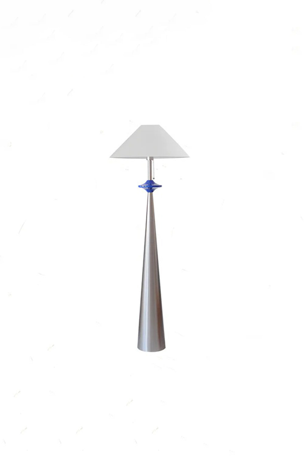 Lazuro Postmodern Cone Floor Light | Metal, Fabric | Isolated studio view of the floor lamp radiating a clean cool white illuminated shade variation | vexa lamps