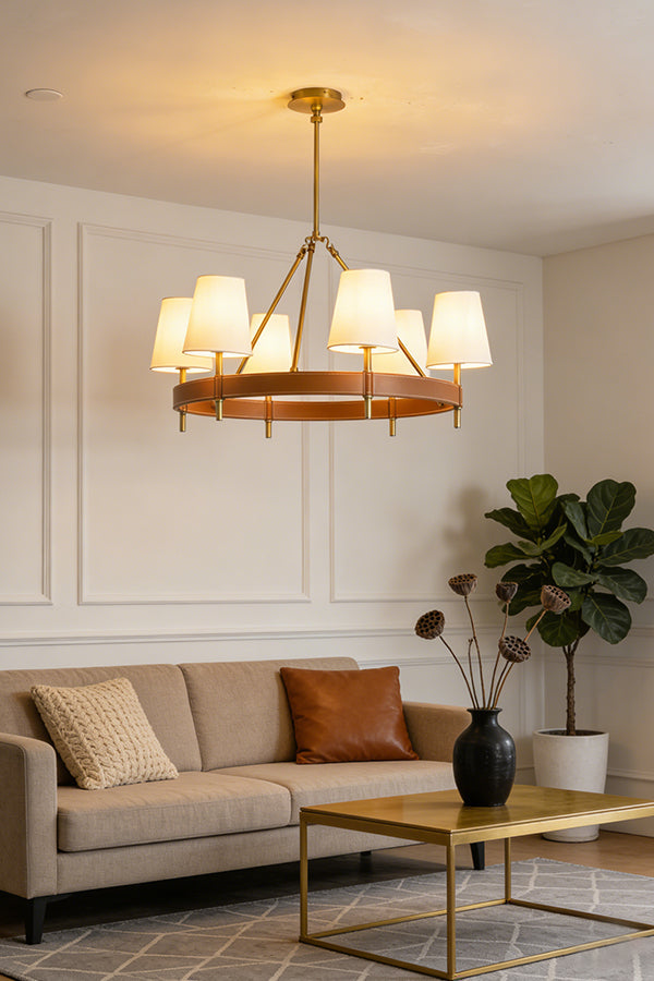 Leather Halo Ring Chandelier - view 2 | everlamps