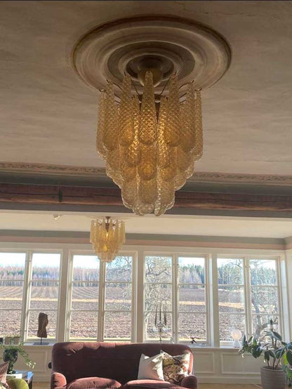 Lira Handblown Glass Drop Chandelier 21" D 41 Drops Amber