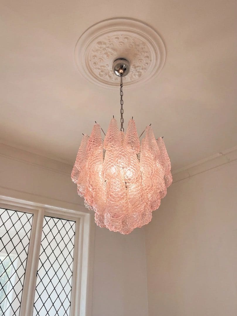 Lira Handblown Glass Drop Chandelier 21" D 41 Drops Pink