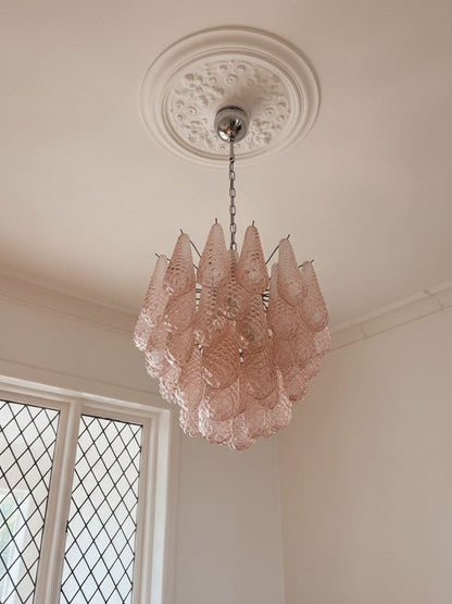 Lira Handblown Glass Drop Chandelier 21" D 41 Drops Pink