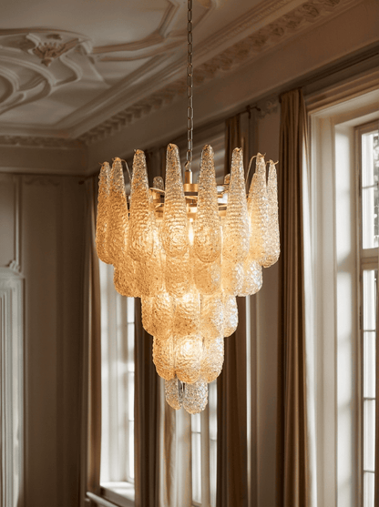 Lira Handblown Glass Drop Chandelier 26" D 52 Drops Amber