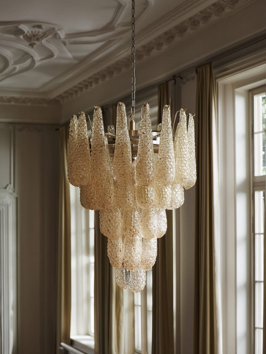Lira Handblown Glass Drop Chandelier 26" D 52 Drops Amber