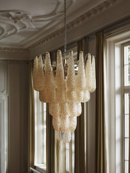 Lira Handblown Glass Drop Chandelier 26" D 52 Drops Amber