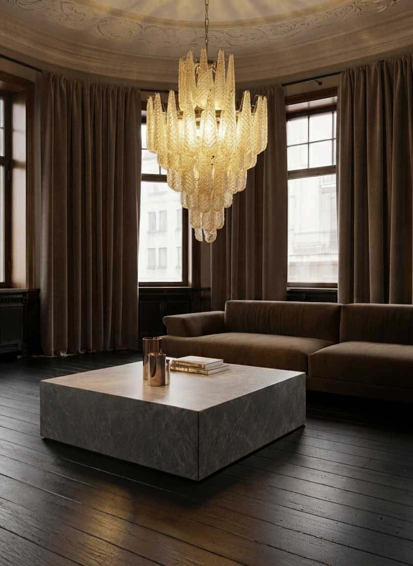 Lira Handblown Glass Drop Chandelier 30"D 85 Drops Amber
