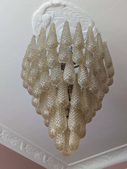 Lira Handblown Glass Drop Chandelier 30"D 75 Drops Amber