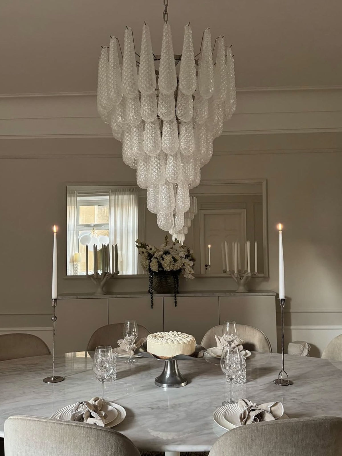 Lira Handblown Glass Drop Chandelier 30"D 75 Drops Clear