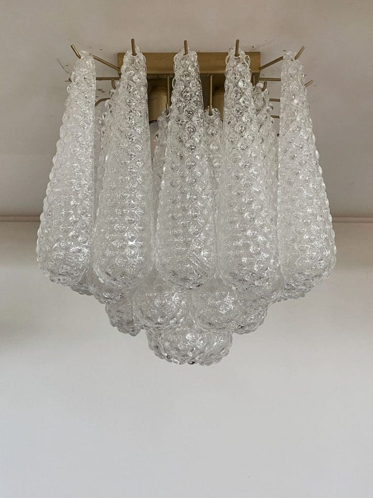 Lira Handblown Glass Flush Mount Ceiling Light 14"D 32 Drops Clear
