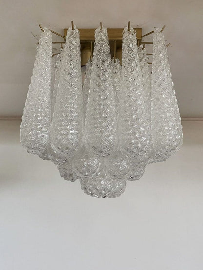 Lira Handblown Glass Flush Mount Ceiling Light 14"D 32 Drops Clear