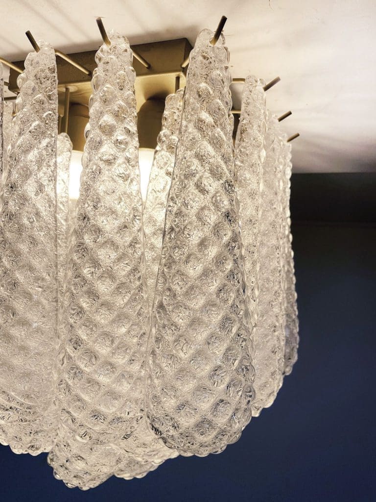 Lira Handblown Glass Flush Mount Ceiling Light 14"D 32 Drops Clear