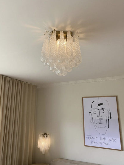 Lira Handblown Glass Flush Mount Ceiling Light 14"D 32 Drops Clear
