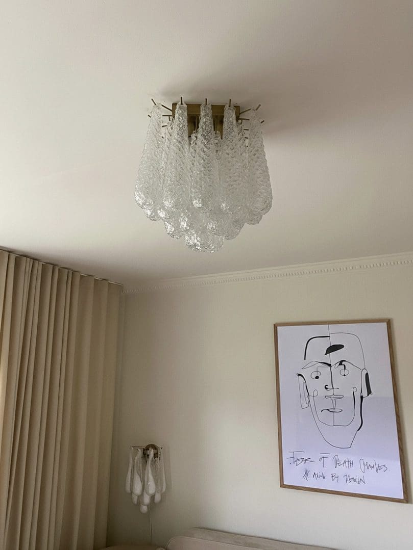 Lira Handblown Glass Flush Mount Ceiling Light 14"D 32 Drops Clear