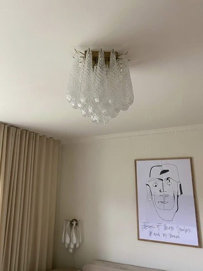 Lira Handblown Glass Flush Mount Ceiling Light 14"D 32 Drops Clear