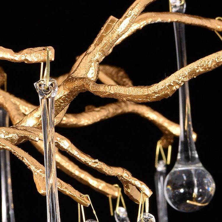 Arcadia Clear Teardrop Oval Dining Branch Chandelier, Brass Branch Chandelier