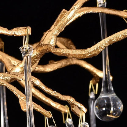 Arcadia Clear Teardrop Oval Dining Branch Chandelier, Brass Branch Chandelier
