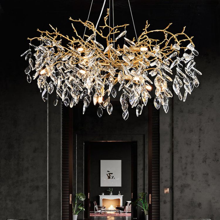 Gold Chandeliers Tree Branch Kitchen, Modern Crystal Chandelier