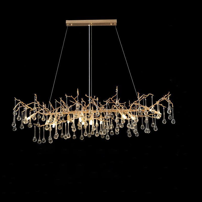 Teardrop Gold Contemporary Crystal Hanging Lighting Fixture For Dining Room