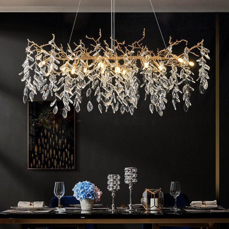 Teardrop Gold Contemporary Crystal Hanging Lighting Fixture For Dining Room