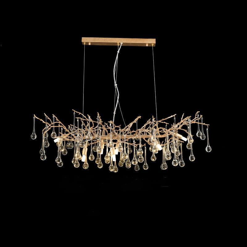Teardrop Gold Contemporary Crystal Hanging Lighting Fixture For Dining Room