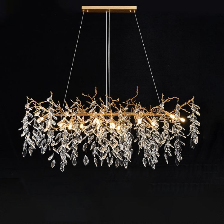 Lumanna Linear Gold Chandeliers Tree Branch Kitchen, Gold Chandelier