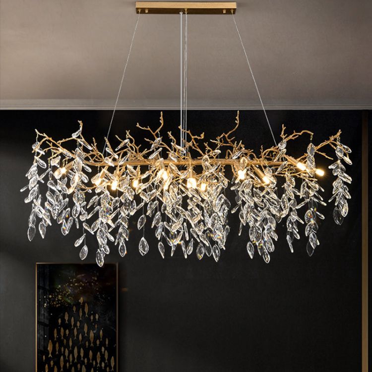 Lumanna Linear Gold Chandeliers Tree Branch Kitchen, Gold Chandelier