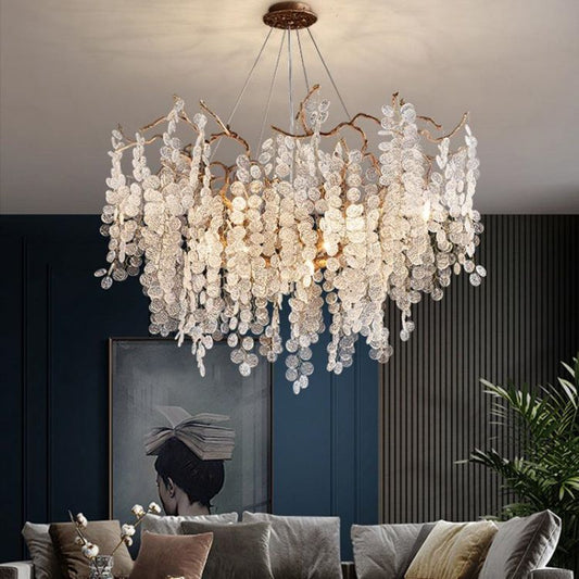 Akari Modern Gold Chandelier Light Fixture, Round Branch Chandelier