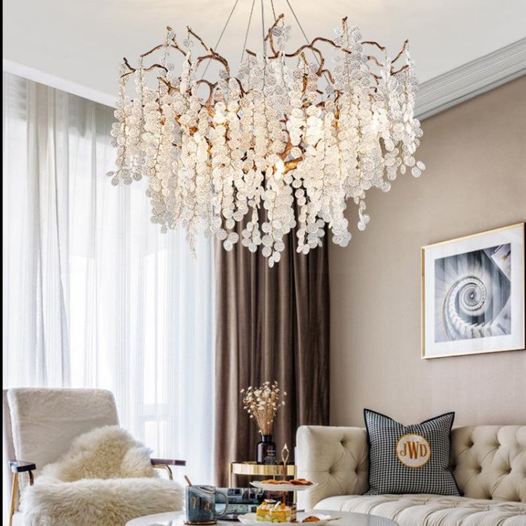 Akari Modern Gold Chandelier Light Fixture, Round Branch Chandelier