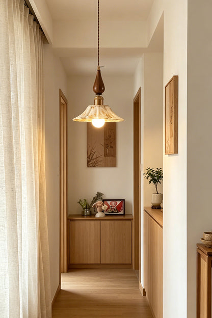Lotus Ceramic Wood  Pendant Light for Hallway | Samu  Lamp
