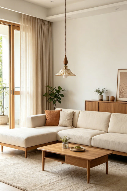 Lotus Ceramic Wood  Pendant Light for Living room| Samu  Lamp