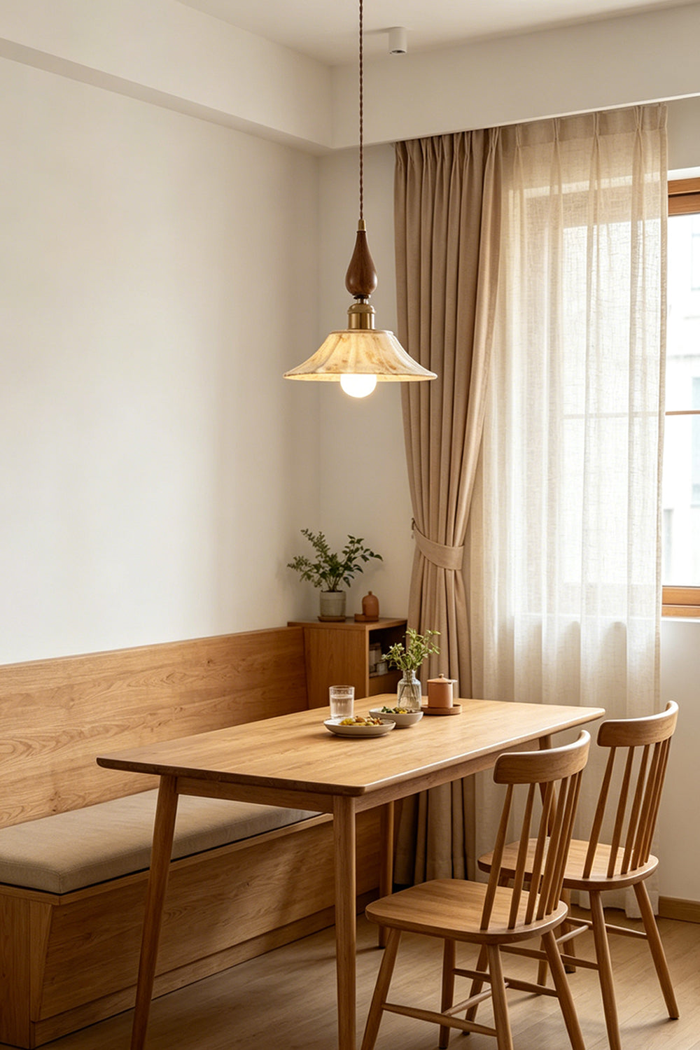 Lotus Ceramic Wood  Pendant Light for Restaurant | Samu  Lamp
