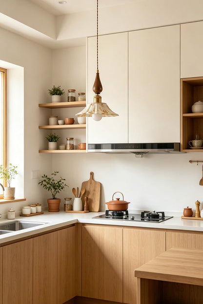 Lotus Ceramic Wood  Pendant Light for Kitchen | Samu  Lamp