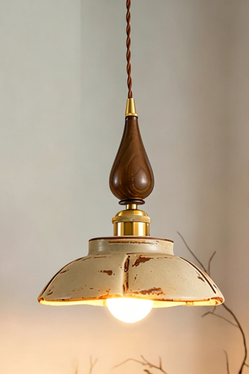 Lotus Ceramic Wood  Pendant Light | detail | Samu  Lamp