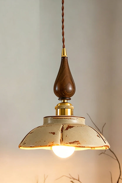 Lotus Ceramic Wood  Pendant Light | detail | Samu  Lamp