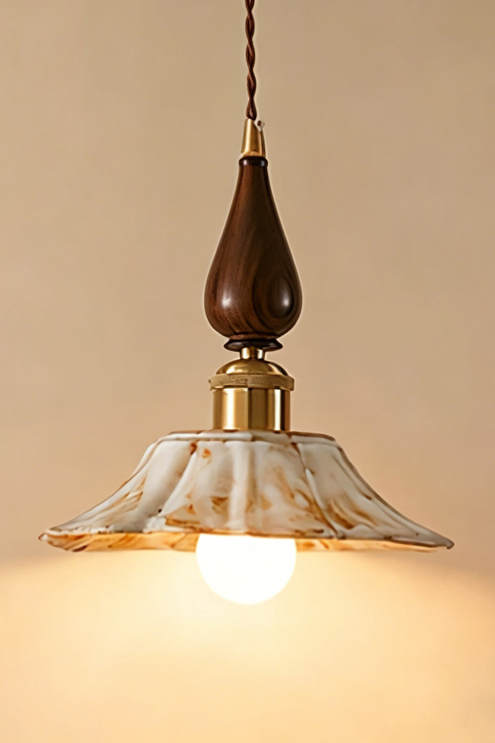 Lotus Ceramic Wood  Pendant Light | detail | Samu  Lamp