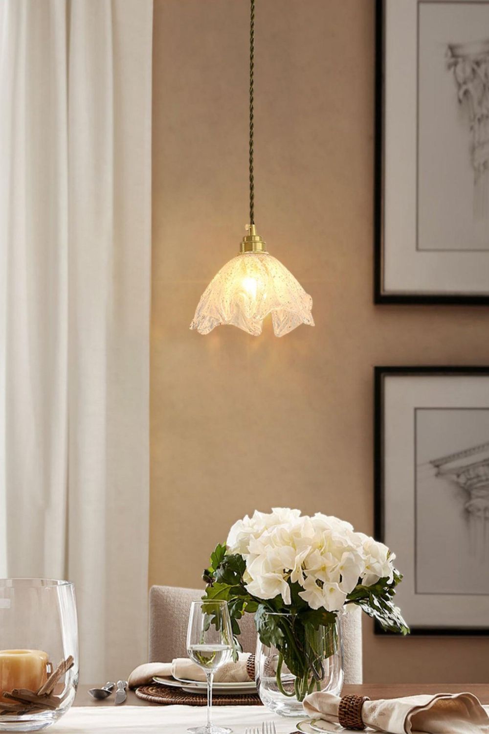 Lotus Crystal Brass Small Pendant Light - view 3 | everlamps