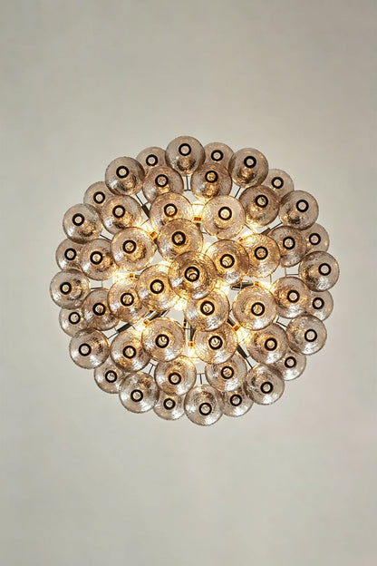 Lucina Tiered Smoked Glass Chandelier showcasing intricate hand-blown glass components with a smoky amber tint.