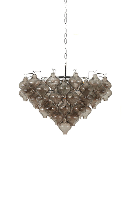 Lucina Tiered Smoked Glass Chandelier with hand-blown smoky amber glass, showcasing mid-century Italian glamour.