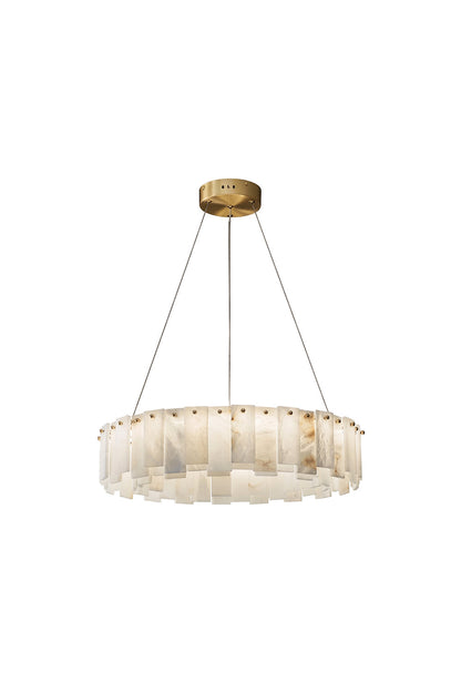 Luminous Alabaster Halcyon Chandelier | Alabaster, Brass | Single-tier circular design isolated on white | vexa lamps