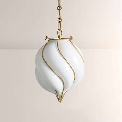 Mara Caged Opal Glass & Brass Small Pendant