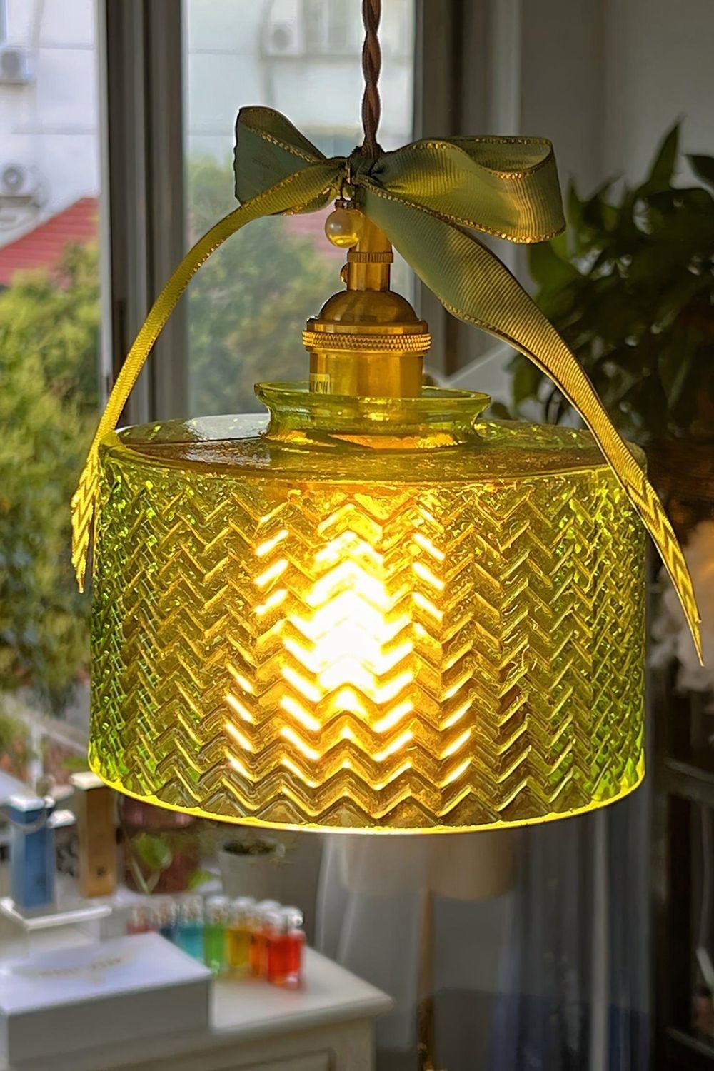 Matilda Emerald Patterned Glass Pendant Light - view 17 | everlamps