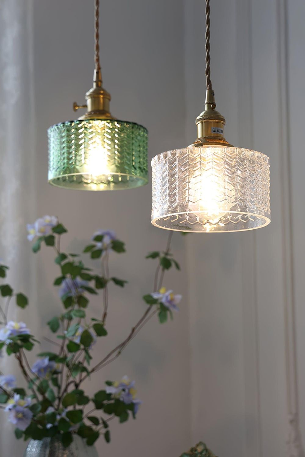 Matilda Emerald Patterned Glass Pendant Light - view 20 | everlamps