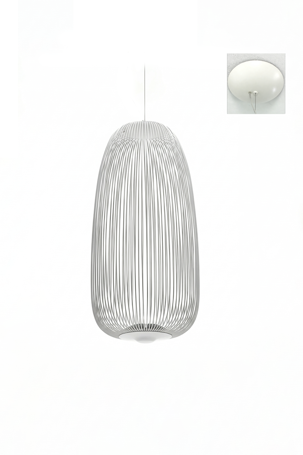 minimalist elliptical wire cage pendant light | Aluminum | Front view isolated on white background | vexa lamps