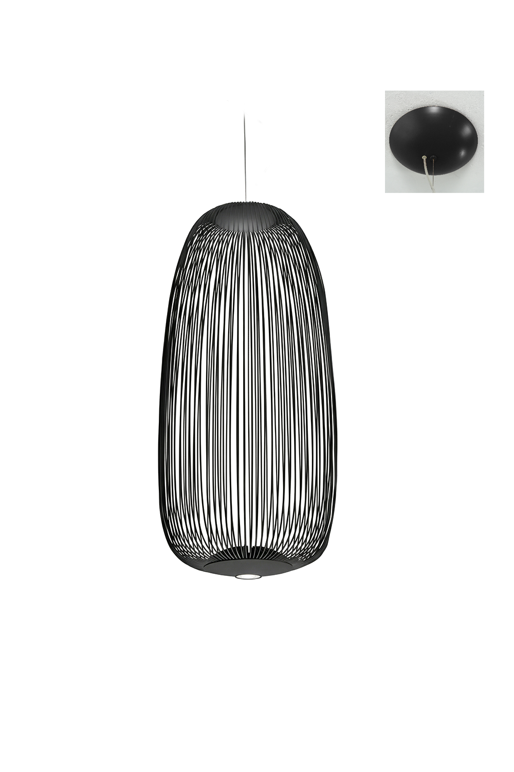 minimalist elliptical wire cage pendant light | Aluminum | Front view isolated on white background | vexa lamps